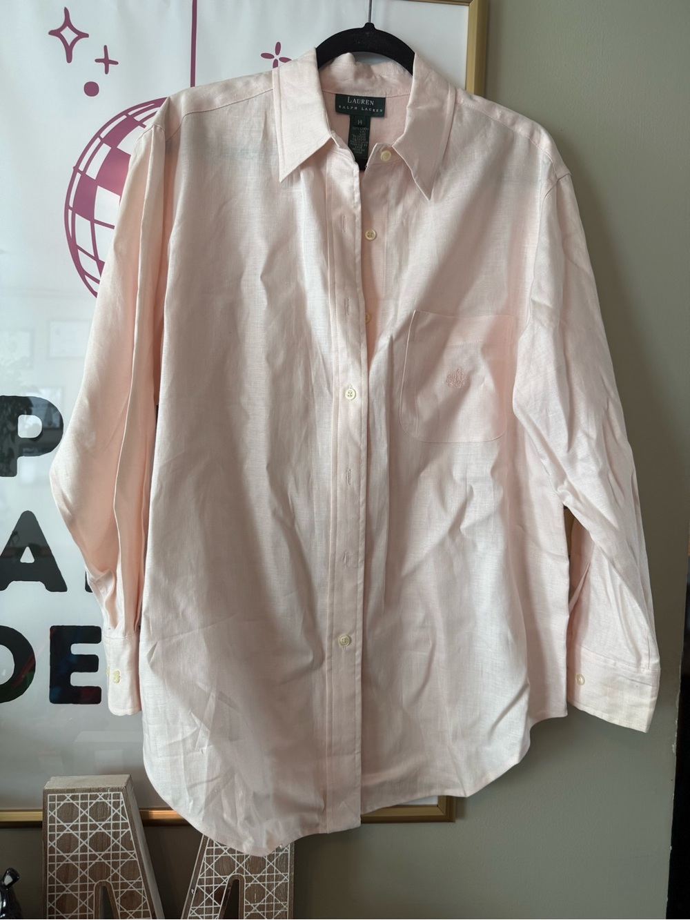 Lauren Ralph Lauren Pale Pink Long-Sleeve Dress Shirt - Size 14